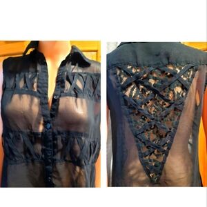 Penelope Project Black Lacey & Strappy Sheer Blouse
